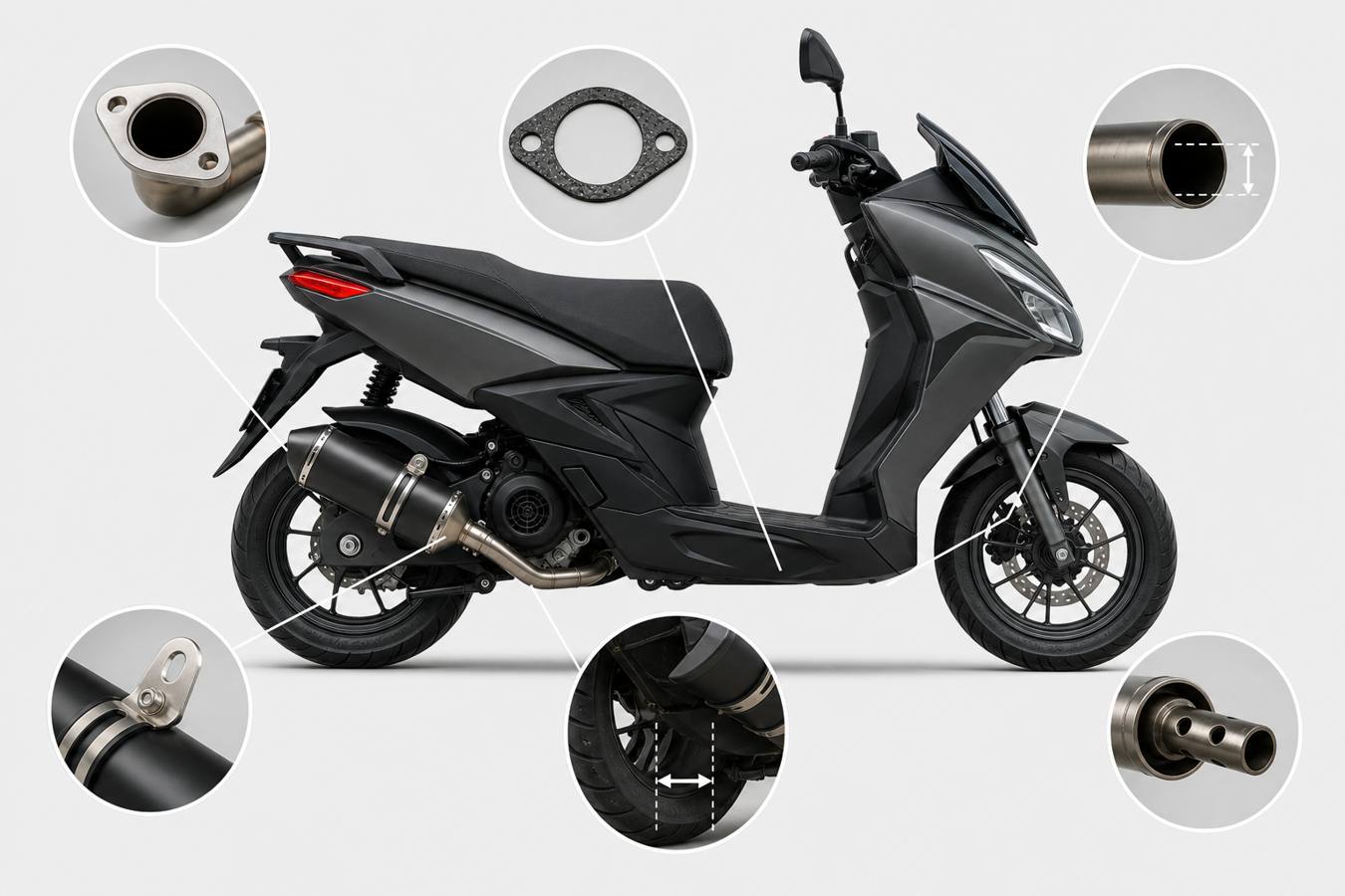 Aprilia SXR 50 exhaust compatibility checks for flange gasket bracket and DB-killer outlet