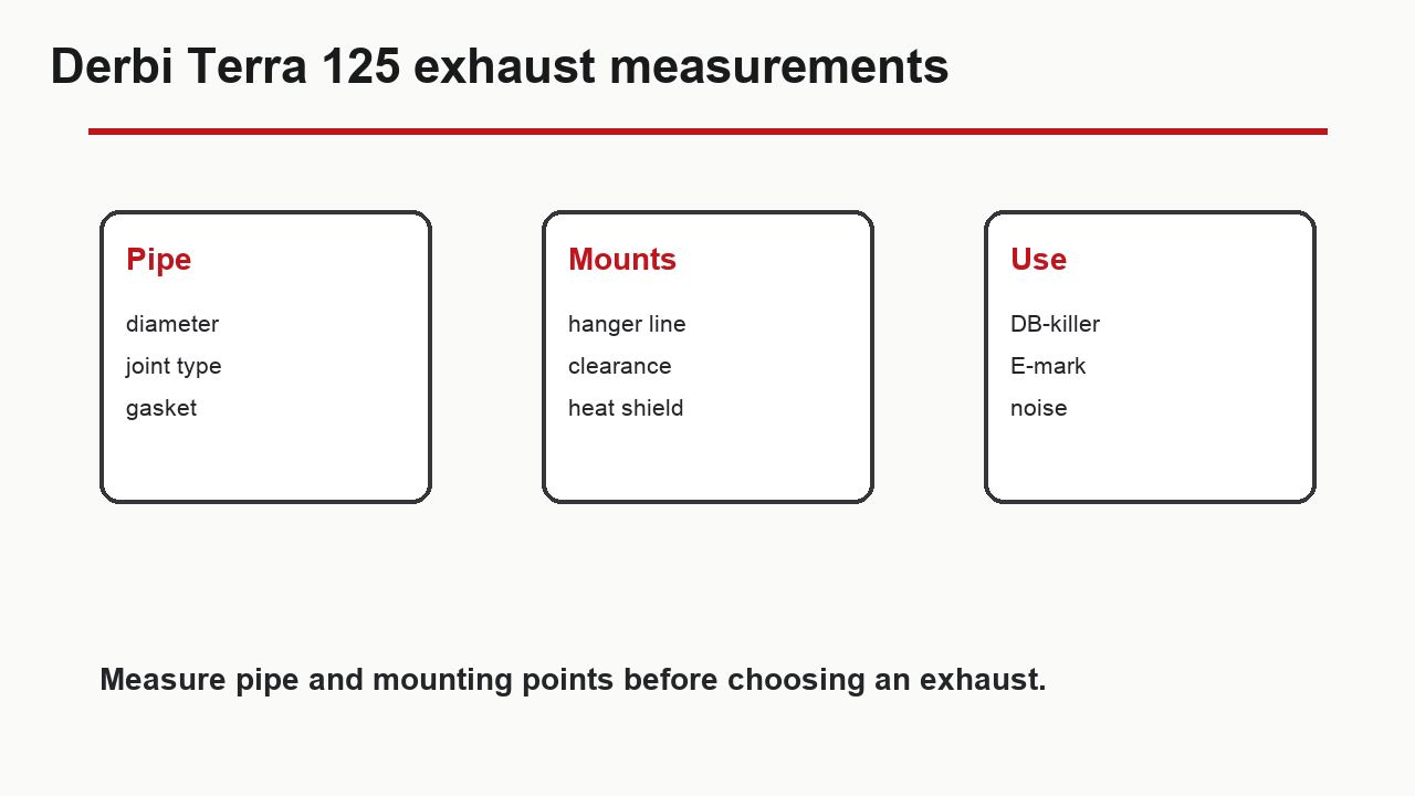 Derbi Terra 125 exhaust measurements for pipe diameter hanger points DB killer and road use