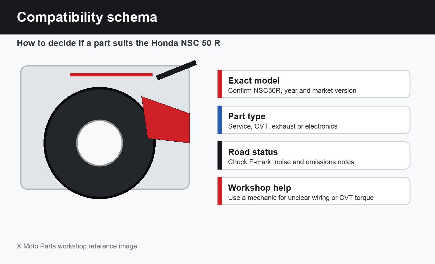 Honda NSC50R Compatibility Schema Honda NSC50R compatibility schema for service CVT exhaust and electronics
