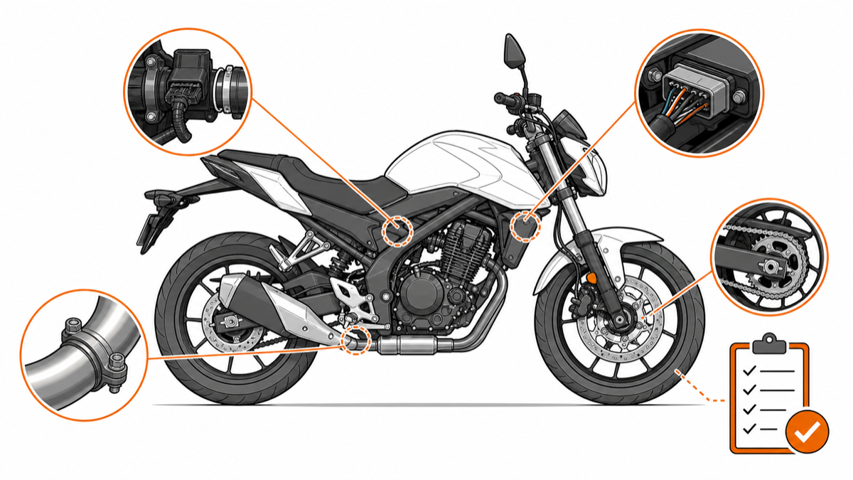 Husqvarna Svartpilen 125 tuning compatibility diagram for EFI exhaust chain and road legality checks