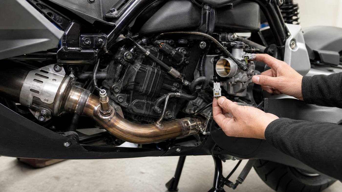 Sport scooter exhaust and fuel injection checks Sport scooter exhaust oxygen sensor and fuel injection checks