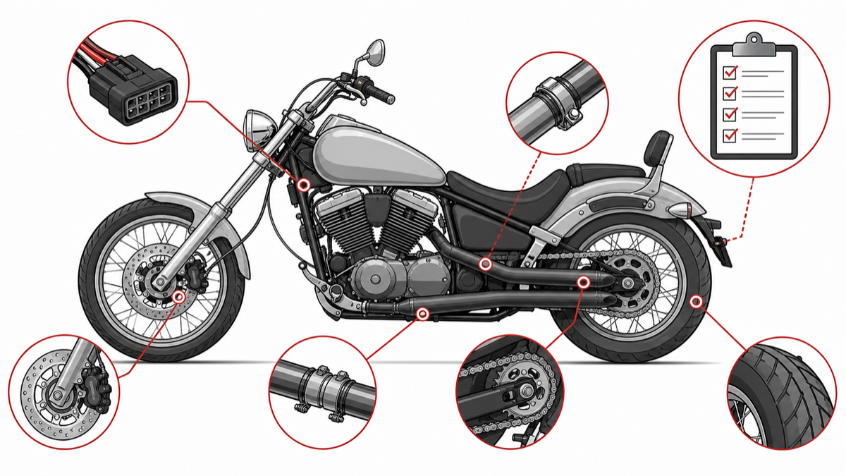 Leonart Pilder 125 tuning compatibility diagram for EFI exhaust chain tyres and road legality checks