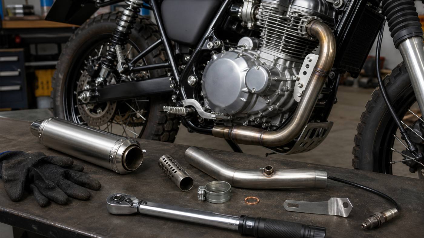 Mash X-Ride 650 exhaust checks Mash X-Ride 650 exhaust tuning checks with header silencer oxygen sensor and DB-killer