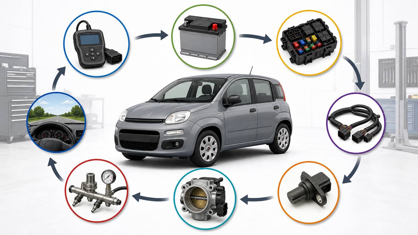 Fiat diagnostic workflow for P1541 Fiat diagnostic workflow for OBD battery fuses wiring sensors fuel and road test