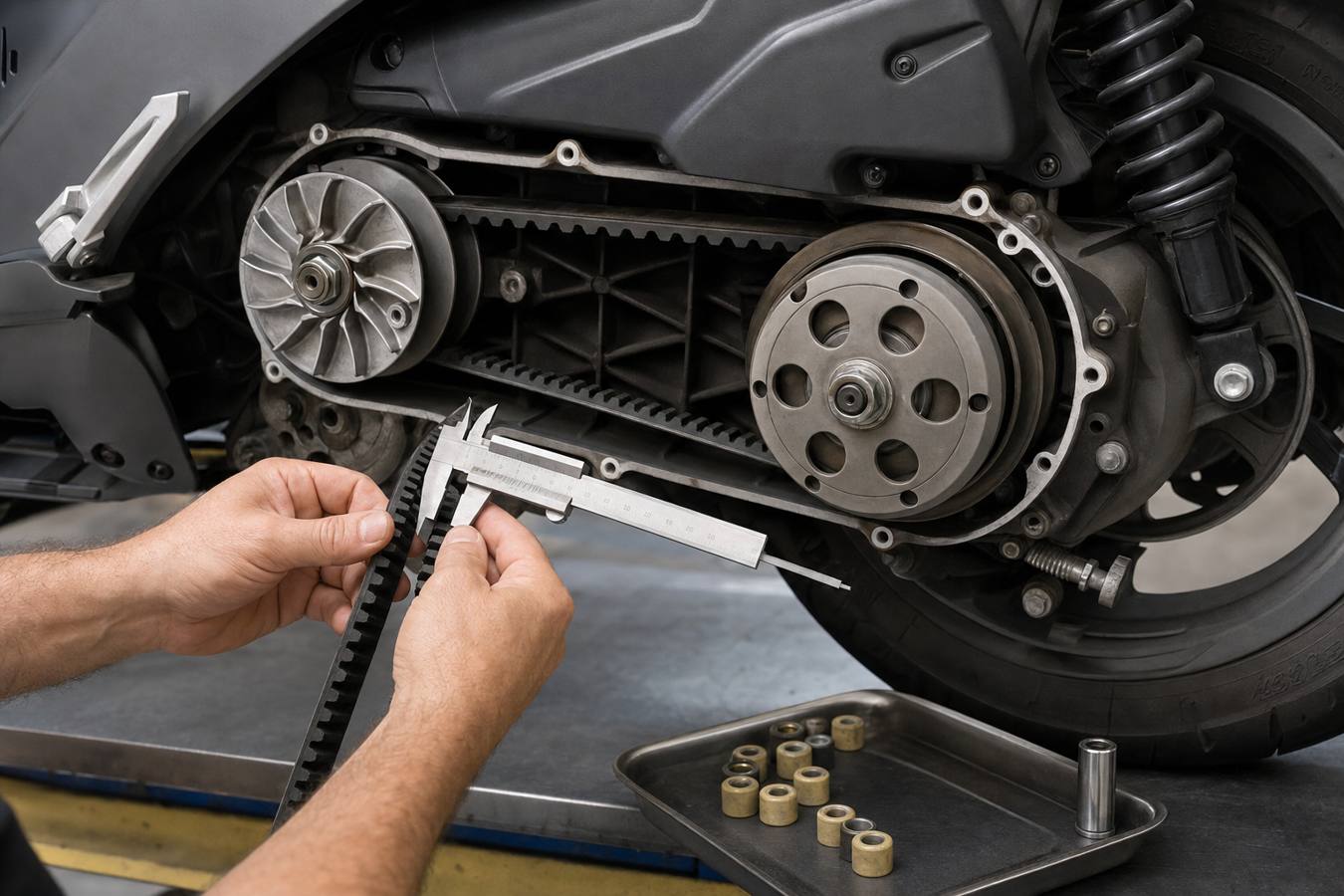 CVT belt and roller measurement on a Peugeot Pulsion 125 scooter CVT belt and roller measurement on a Peugeot Pulsion 125 scooter