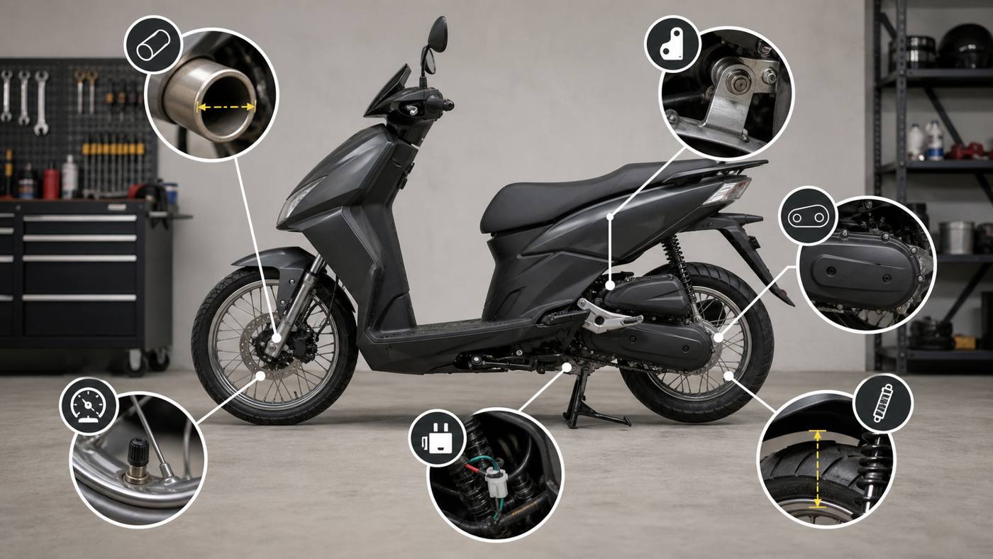 Peugeot Tweet 200 compatibility checks Peugeot Tweet 200 compatibility checks for exhaust CVT sensors tyres and brackets