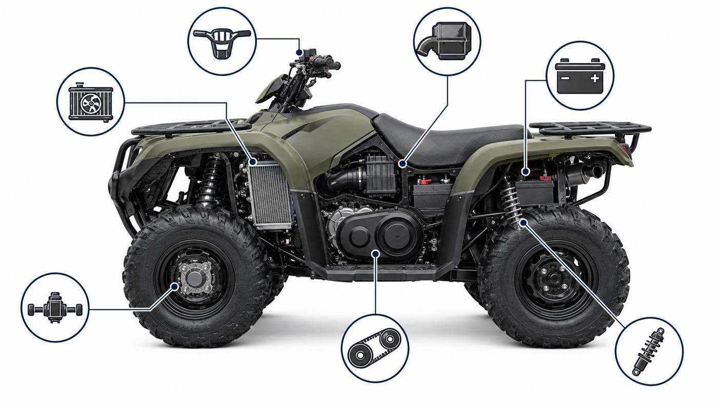Utility ATV compatibility checkpoints Utility ATV compatibility checkpoints for cooling CVT battery steering and suspension