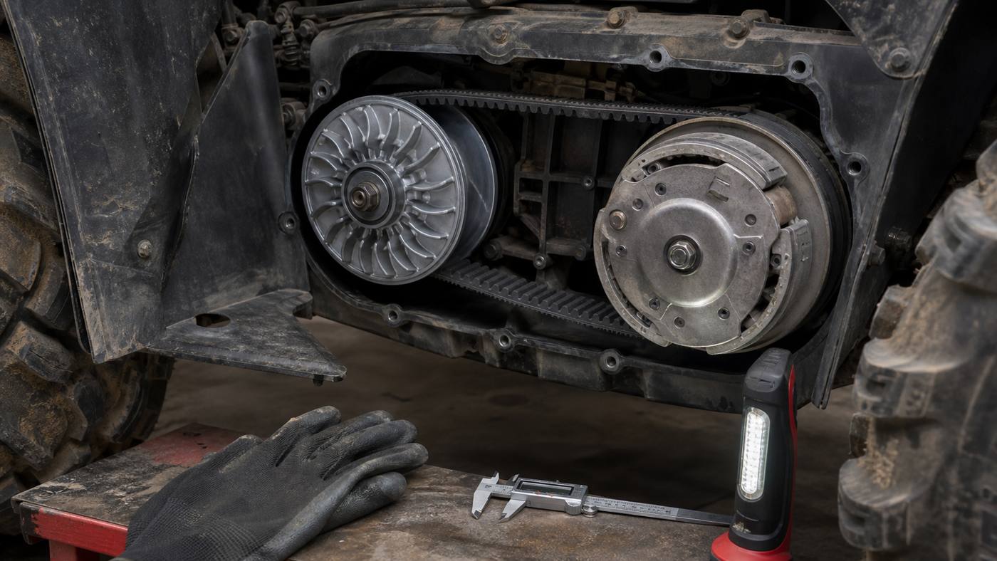 Grizzly 700 CVT belt and clutch inspection CVT belt and clutch inspection on a utility ATV