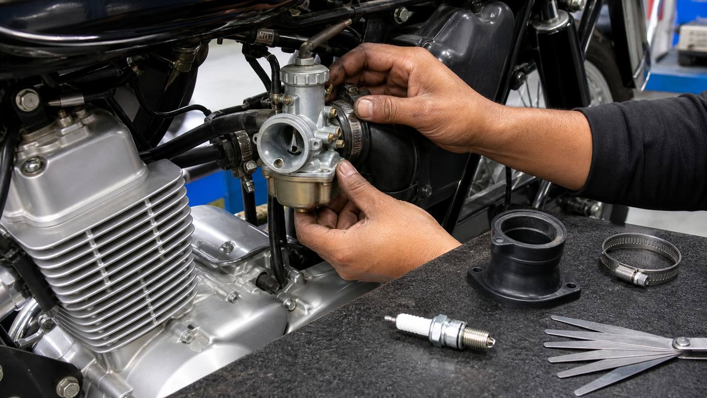 YBR 125 intake carburettor airbox spark plug and valve clearance checks